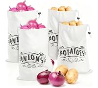 Okllen 4 Pack Potato Storage Bag for Pantry Potato and Onion Storage Bags with Drawstring & Side Zipper, Cotton Vegetable Bags Farmhouse Kitchen Onion Bag with Blackout Liner, 30 * 40CM