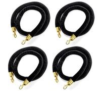 Okllen 4 Pack Velvet Stanchion Rope, 5 Feet Crowd Control Safety Barrier with Gold Plated Hook for Carpet Events Movie Theaters Grand Openings Hotels Party, Black
