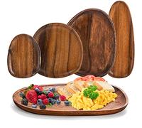 Okllen 5 Pcs Oval Irregular Serving Trays Solid Acacia Wood Lightweight Plates for Breakfast Coffee Tea Snack Plants Housewarming Gift