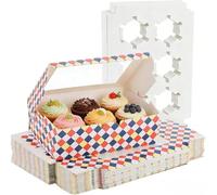 Okllen 50 Pack Cupcake Boxes 6 Counts, Food Grade Cardboard Cupcake Container with Inserts and Window, Take Out Togo Cupcake Holders Bakery Pastry Boxes for Various Pastries, Birthday, Party