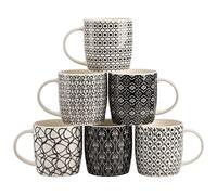 Okllen 6 Pack 11.5 Oz/ 340 ML Coffee Mugs Geometric Textured, Ceramic Coffee Mugs Stylish Tea Cup Mugs Set Gift for Latte, Cappuccino, Milk, Water, Cocoa, Cereal, Black and White