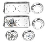 Okllen 6 Pcs Magnetic Parts Tray Set, Stainless Steel Heavy Duty 9.5"W x 5.5''L Square and 4 1/4" Round Extra Strong Magnetic Tool Trays Holder for Socket Screw Nuts Bolts Metal Parts