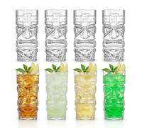 Okllen 8 Pack Plastic Tiki Cups, 16Oz/470ML Clear Tiki Cocktail Mugs, Trapical Stylish Drinking Tumblers for Modern Bar, Hawaiian Party, Luau Party Supplies