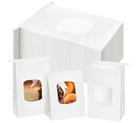 Okllen Bakery Bags with Window, 100Pcs White Tin Tie Tab Lock Bags, 6x3x9 Inches Kraft Paper Bags for Cookies, Coffee Beans