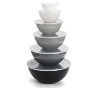Okllen Set of 6 Plastic Mixing Bowls with Lids, Grey Nesting Stackable Prep Bowls Set for for Cooking, Baking, Food Storage, Salad & Fruit Prep