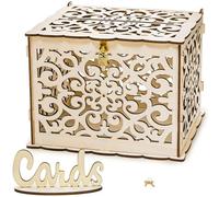 Okllen Wood Wedding Card Box with Lock and Card Sign, Large Rustic Wooden Card Box DIY Money Envelop Gift Holder, Hollow Envelope Box for Wedding Reception, Baby Shower, Birthday, Graduation, Yellow