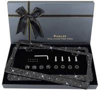 OKLPF Bling License Plate Frame for Women, 2PCS Sparkly License Plate Frames| Over 1200 pcs14 Facets Bedazzled Clear Glass Diamond Rhinestone Crystals w/Free Glitter Diamond Box (Black)