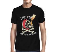 OKLUGGVH 1Tee Mens Time Flies When You're Having Rum Pirate T-Shirt Black(XX-Large)