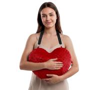 okmaba Heart Surgery Pillow & Hysterectomy Pillow, Chest and Abdominal Support Pillow with Dual Straps, Heart-Shaped Sternum and Incision Protection Pillow for Post Surgery Recovery (Red)