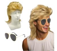 OKMIJN Light Blonde Mullet Mens 80s Wig, Men's Rocker Wig, Blonde Wig, Classic 70s/80s Rock Wig, Long Curly 70s Costumes Carnival Halloween Costume Wig Fancy Party