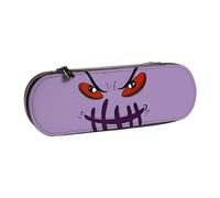 OKMIJNUHBY Bad Guy Big Face Premium Hard-Shell Leather Pencil Case â€“ Stylish Brown Faux-Leather Pen Bag with Pe Injection Shell, Velvet-Lined Organizer for Pens, Makeup & Small Essentials