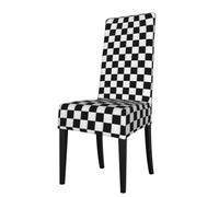 OKMIJNUHBY Black And White Checkered Detachable Dining Chair Cover-Full-Width Printed Elastic Chair Cover, Scratch-Resistant And Wear-Resistant Dining Chair Cover Suitable For Various Scenes.