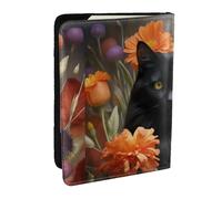 OKMIJNUHBY Black Cat and Flower (2) 6.5-Inch Passport Holder â€“ Stylish Eco Leather Travel Passport Cover with Full-Print Design, Multiple Card Slots for Men and Women