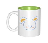 OKMIJNUHBY Cartoon Line Rabbit Dual-Sided Interior-Print Ceramic Mug - Elegant Handcrafted Ceramic Coffee Cup with Smooth Rim, Microwave-Safe Design & Vibrant Transparent Printing