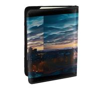 OKMIJNUHBY Cityscape Dusk 6.5-Inch Passport Holder â€“ Stylish Eco Leather Travel Passport Cover with Full-Print Design, Multiple Card Slots for Men and Women