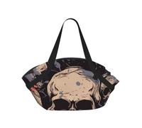 OKMIJNUHBY Cool Skull Graphics Foldable Camping Tote Bag â€“ Premium All-Over Printed Round Picnic Blanket With Carry Handles, Waterproof Polyester Composite Fabric For Beach, Camping & Park Outings