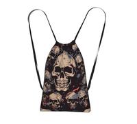 OKMIJNUHBY Cool Skull Graphics Reusable Drawstring Backpack â€“ Full-Print Foldable Storage Bag, Ultra-Lightweight 14l Polyester Travel & Shopping Tote With Compact 6Ã-10cm Pouch-In-Pouch Design