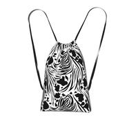 OKMIJNUHBY Cow Zebra Pattern Reusable Drawstring Backpack â€“ Full-Print Foldable Storage Bag, Ultra-Lightweight 14l Polyester Travel & Shopping Tote With Compact 6Ã-10cm Pouch-In-Pouch Design
