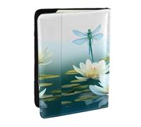 OKMIJNUHBY Dragonfly with Water Lily 6.5-Inch Passport Holder â€“ Stylish Eco Leather Travel Passport Cover with Full-Print Design, Multiple Card Slots for Men and Women