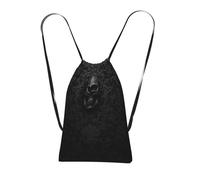 OKMIJNUHBY Gothic Wallpaper Skull Reusable Drawstring Backpack â€“ Full-Print Foldable Storage Bag, Ultra-Lightweight 14l Polyester Travel & Shopping Tote With Compact 6Ã-10cm Pouch-In-Pouch Design