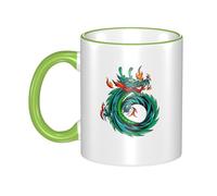 OKMIJNUHBY Green Dragon Dual-Sided Edge-Color Ceramic Mug - Premium Handcrafted Ceramic Coffee Mug with Vibrant Full-Edge Printed Design, Smooth Rim & Ergonomic Arc Handle for Home, Office & Gifting