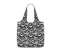 OKMIJNUHBY Halloween Flying Bats Reusable Foldable Shopping Bag â€“ Full-Print Design Lightweight 25l Polyester Tote With Drawstring Closure & Built-In 7Ã-10cm Compact Storage Pouch