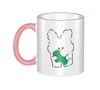 OKMIJNUHBY Lovely Rabbit Dual-Sided Edge-Color Ceramic Mug - Premium Handcrafted Ceramic Coffee Mug with Vibrant Full-Edge Printed Design, Smooth Rim & Ergonomic Arc Handle for Home, Office & Gifting