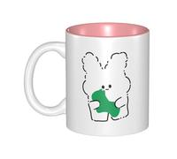 OKMIJNUHBY Lovely Rabbit Dual-Sided Interior-Print Ceramic Mug - Elegant Handcrafted Ceramic Coffee Cup with Smooth Rim, Microwave-Safe Design & Vibrant Transparent Printing