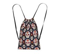 OKMIJNUHBY Mexican Skull (1) Reusable Drawstring Backpack â€“ Full-Print Foldable Storage Bag, Ultra-Lightweight 14l Polyester Travel & Shopping Tote With Compact 6Ã-10cm Pouch-In-Pouch Design