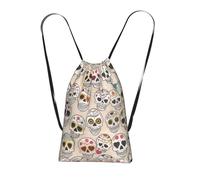 OKMIJNUHBY Mexican Skull Reusable Drawstring Backpack â€“ Full-Print Foldable Storage Bag, Ultra-Lightweight 14l Polyester Travel & Shopping Tote With Compact 6Ã-10cm Pouch-In-Pouch Design