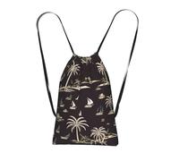 OKMIJNUHBY Palm Tree Reusable Drawstring Backpack â€“ Full-Print Foldable Storage Bag, Ultra-Lightweight 14l Polyester Travel & Shopping Tote With Compact 6Ã-10cm Pouch-In-Pouch Design