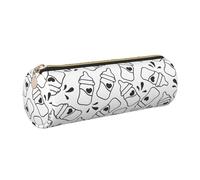 OKMIJNUHBY Panda Tour Leather Cylinder Pencil Case - Premium Full-Print Leather Roll-Up Stationery Organizer with Smooth Zipper, Ideal for School, Office & Travel