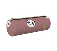 OKMIJNUHBY Panda Tour Leather Cylinder Pencil Case - Premium Full-Print Leather Roll-Up Stationery Organizer with Smooth Zipper, Ideal for School, Office & Travel