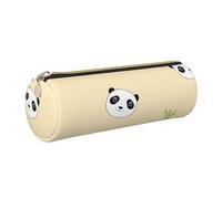 OKMIJNUHBY Panda Tour Leather Cylinder Pencil Case - Premium Full-Print Leather Roll-Up Stationery Organizer with Smooth Zipper, Ideal for School, Office & Travel