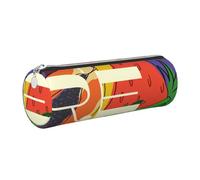 OKMIJNUHBY Panda Tour Leather Cylinder Pencil Case - Premium Full-Print Leather Roll-Up Stationery Organizer with Smooth Zipper, Ideal for School, Office & Travel