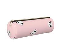 OKMIJNUHBY Panda Tour Leather Cylinder Pencil Case - Premium Full-Print Leather Roll-Up Stationery Organizer with Smooth Zipper, Ideal for School, Office & Travel