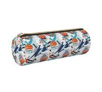 OKMIJNUHBY Panda Tour Leather Cylinder Pencil Case - Premium Full-Print Leather Roll-Up Stationery Organizer with Smooth Zipper, Ideal for School, Office & Travel