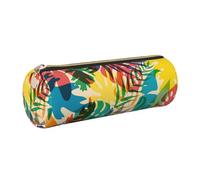 OKMIJNUHBY Panda Tour Leather Cylinder Pencil Case - Premium Full-Print Leather Roll-Up Stationery Organizer with Smooth Zipper, Ideal for School, Office & Travel