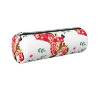 OKMIJNUHBY Panda Tour Leather Cylinder Pencil Case - Premium Full-Print Leather Roll-Up Stationery Organizer with Smooth Zipper, Ideal for School, Office & Travel