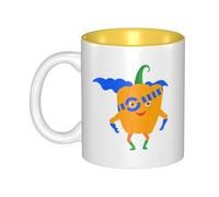 OKMIJNUHBY Pumpkin Superman Dual-Sided Interior-Print Ceramic Mug - Elegant Handcrafted Ceramic Coffee Cup with Smooth Rim, Microwave-Safe Design & Vibrant Transparent Printing