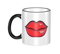 OKMIJNUHBY Red Lips Dual-Sided Edge-Color Ceramic Mug â€“ Premium Handcrafted Ceramic Coffee Mug with Vibrant Full-Edge Printed Design, Smooth Rim & Ergonomic Arc Handle for Home, Office & Gifting