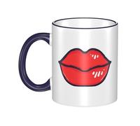 OKMIJNUHBY Red Lips Dual-Sided Edge-Color Ceramic Mug â€“ Premium Handcrafted Ceramic Coffee Mug with Vibrant Full-Edge Printed Design, Smooth Rim & Ergonomic Arc Handle for Home, Office & Gifting