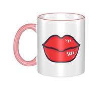 OKMIJNUHBY Red Lips Dual-Sided Edge-Color Ceramic Mug - Premium Handcrafted Ceramic Coffee Mug with Vibrant Full-Edge Printed Design, Smooth Rim & Ergonomic Arc Handle for Home, Office & Gifting