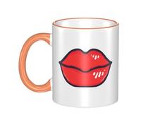 OKMIJNUHBY Red Lips Dual-Sided Edge-Color Ceramic Mug - Premium Handcrafted Ceramic Coffee Mug with Vibrant Full-Edge Printed Design, Smooth Rim & Ergonomic Arc Handle for Home, Office & Gifting