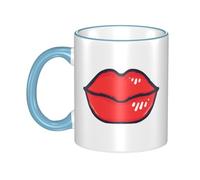 OKMIJNUHBY Red Lips Dual-Sided Edge-Color Ceramic Mug - Premium Handcrafted Ceramic Coffee Mug with Vibrant Full-Edge Printed Design, Smooth Rim & Ergonomic Arc Handle for Home, Office & Gifting