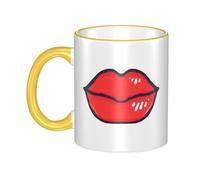 OKMIJNUHBY Red Lips Dual-Sided Edge-Color Ceramic Mug - Premium Handcrafted Ceramic Coffee Mug with Vibrant Full-Edge Printed Design, Smooth Rim & Ergonomic Arc Handle for Home, Office & Gifting