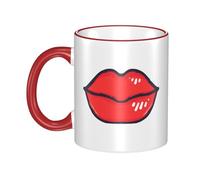 OKMIJNUHBY Red Lips Dual-Sided Edge-Color Ceramic Mug - Premium Handcrafted Ceramic Coffee Mug with Vibrant Full-Edge Printed Design, Smooth Rim & Ergonomic Arc Handle for Home, Office & Gifting