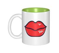 OKMIJNUHBY Red Lips Dual-Sided Interior-Print Ceramic Mug - Elegant Handcrafted Ceramic Coffee Cup with Smooth Rim, Microwave-Safe Design & Vibrant Transparent Printing