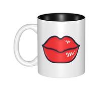 OKMIJNUHBY Red Lips Dual-Sided Interior-Print Ceramic Mug - Elegant Handcrafted Ceramic Coffee Cup with Smooth Rim, Microwave-Safe Design & Vibrant Transparent Printing