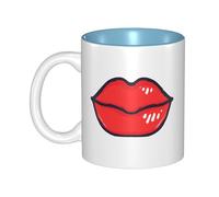 OKMIJNUHBY Red Lips Dual-Sided Interior-Print Ceramic Mug - Elegant Handcrafted Ceramic Coffee Cup with Smooth Rim, Microwave-Safe Design & Vibrant Transparent Printing